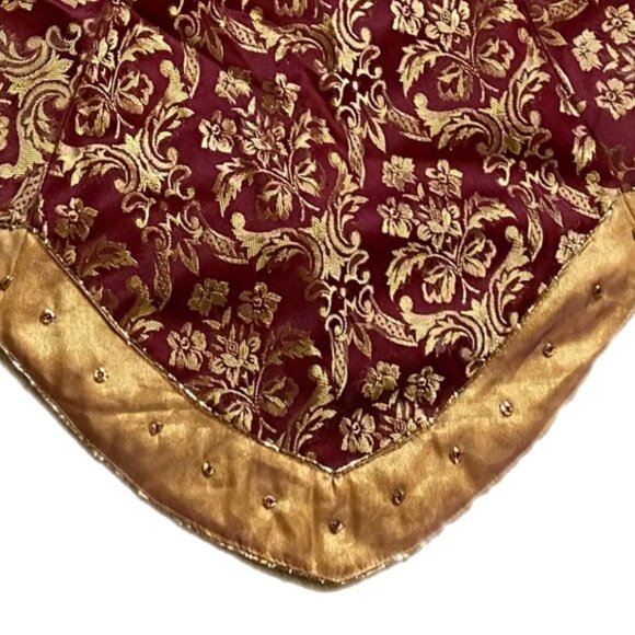 Christmas Tree Skirt Burgundy & Gold 50 Inches - Picture 3 of 6